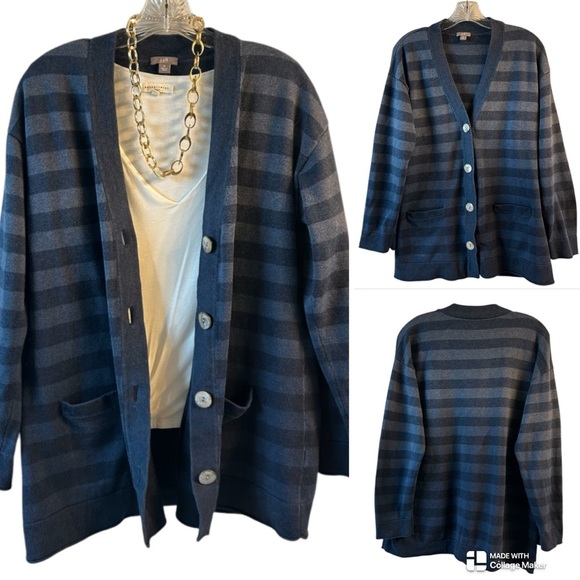 J. Jill ombre cotton striped cardigan with mother of pearl buttons - Picture 1 of 6